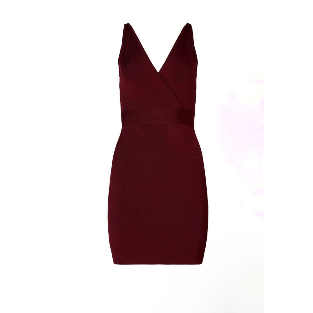 Hervé Léger Signature Bandage Dress Burgandy Large Like New $790 - Picture 5 of 8